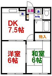 エステートピアＫIII 1階2DKの間取り