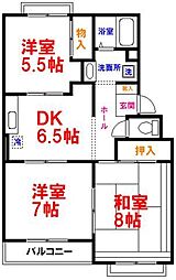 JR青梅線 小作駅 バス8分 青梅新町下車 徒歩1分の賃貸マンション 3階3DKの間取り
