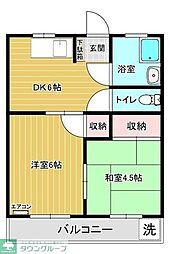 西武拝島線 武蔵砂川駅 徒歩18分の賃貸アパート 1階2DKの間取り