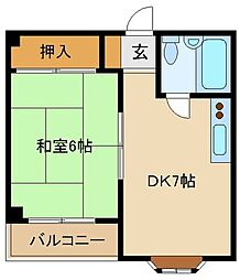 西武拝島線 小平駅 徒歩16分の賃貸マンション 4階1DKの間取り