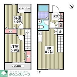 アンジュエールC 1階2DKの間取り