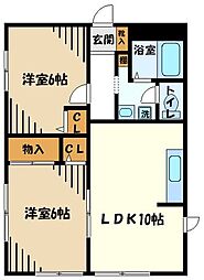 第2カサベルデ 1階2LDKの間取り