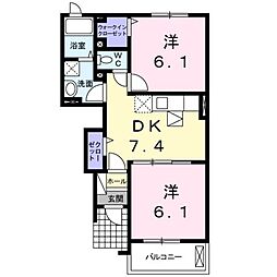クラール・ブリーゼII 1階2DKの間取り