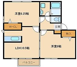 ロワールＢ 2階2LDKの間取り