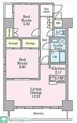 ライブ・トピア八王子 2LDKの間取図画像