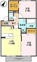 ルミエール 2階2LDKの間取り