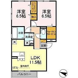 ヴェルドミール　2 3階2LDKの間取り