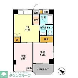 フロントアイランドハイツ 2DKの間取図画像