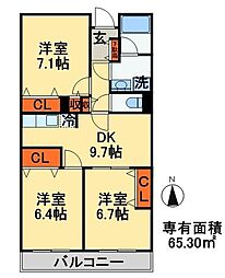 ラフィネ幕張本郷 3DKの間取図画像