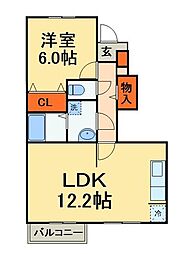 アニメートベル・ウッド 1LDKの間取図画像