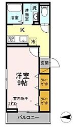 ベルフルール 1Kの間取図画像