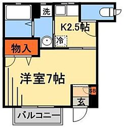 クリスタルコート 1Kの間取図画像