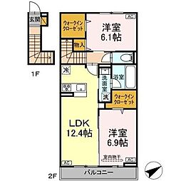 サリジエ若宮 2LDKの間取図画像