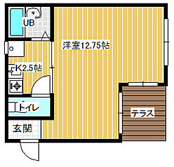 エステートウチダ2 1Kの間取図画像