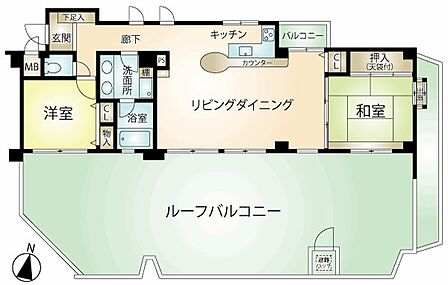 【間取り図】住戸74.91m2+ルーフバルコニー56.85m2の間取り設計。
