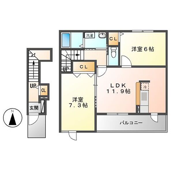 ネオハーモニー太田Ｂ ｜兵庫県揖保郡太子町太田(賃貸アパート2LDK・2階・60.33㎡)の写真 その3