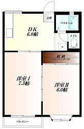 JR高崎線 吹上駅 バス7分 産業道路バス停下車 徒歩11分の賃貸アパート 1階2DKの間取り