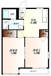 スカイコーポ青山B棟 2DKの間取図画像