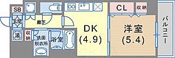 レジディア神戸磯上 1DKの間取図画像