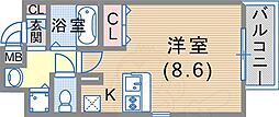 プレサンス三宮花時計前 ワンルームの間取図画像