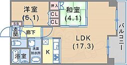 レジディア三宮東 2LDKの間取図画像