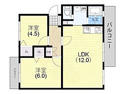 白川台藤ハイツ 2LDKの間取図画像
