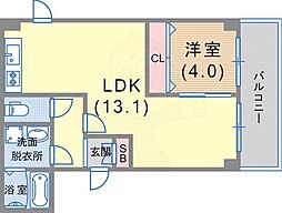 アヴァンティ三宮 1LDKの間取図画像
