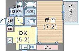 エステムプラザ神戸三宮ルクシア 1DKの間取図画像