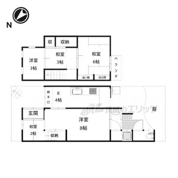 京都府京都市北区紫野郷ノ上町(賃貸一戸建5K・2階・68.39㎡)の写真 その2