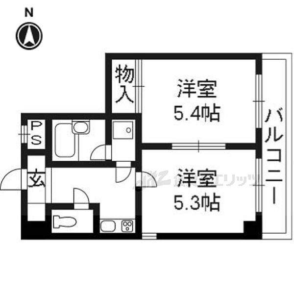 リバティ東大路 ｜京都府京都市左京区田中南大久保町(賃貸マンション2K・4階・30.93㎡)の写真 その2