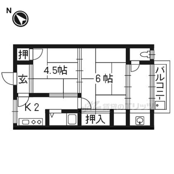 太田マンション 203｜京都府京都市北区上賀茂馬ノ目町(賃貸アパート2K・2階・36.45㎡)の写真 その2