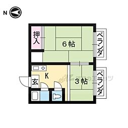 松扇荘I 2階2Kの間取り