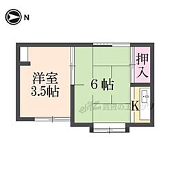 プチハウス等持院 2階1DKの間取り