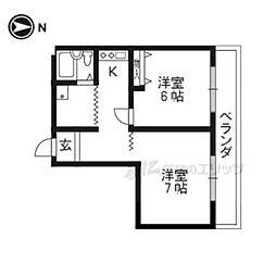 コーポ池端 2階2Kの間取り