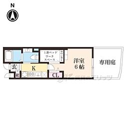 京都市営烏丸線 北大路駅 徒歩10分の賃貸アパート 1階1Kの間取り