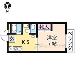 レーヴ衣笠 1Kの間取図画像