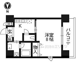 アスヴェル京都四条烏丸 1Kの間取図画像