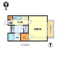 Amour一乗寺1 1Kの間取図画像