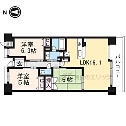 パラドール四条山ノ内ウエストシティ 3LDKの間取図画像