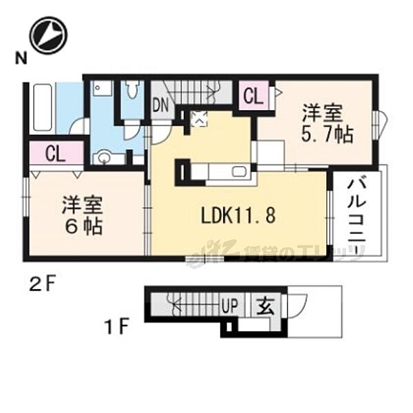 滋賀県大津市仰木の里東8丁目(賃貸アパート2LDK・2階・56.68㎡)の写真 その2