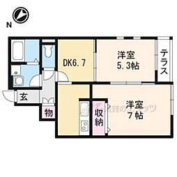 クレイノＲＥＳＴ　清知 2階2DKの間取り