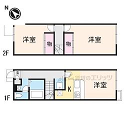 JR湖西線 堅田駅 徒歩10分の賃貸アパート 2階2DKの間取り