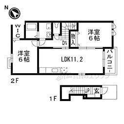クレール聖徳Ｂ 2階2LDKの間取り