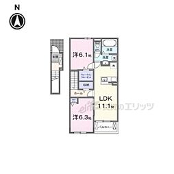 近江鉄道八日市線 太郎坊宮前駅 徒歩2分の賃貸アパート 2階2LDKの間取り