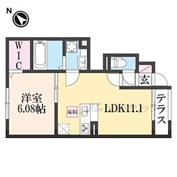 JR東海道・山陽本線 守山駅 徒歩18分の賃貸アパート 1階1LDKの間取り