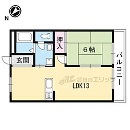 JR東海道・山陽本線 野洲駅 徒歩8分の賃貸アパート 1階1LDKの間取り