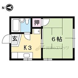 城南ハイツ 2階1Kの間取り