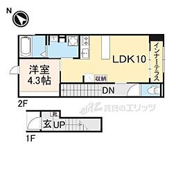 JR草津線 三雲駅 徒歩14分の賃貸アパート 2階1LDKの間取り