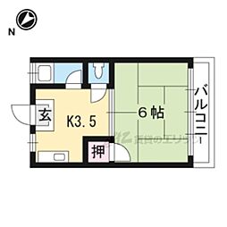 ハイツ春 2階1Kの間取り