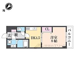 ロイヤルガーデン弐番館 4階1DKの間取り